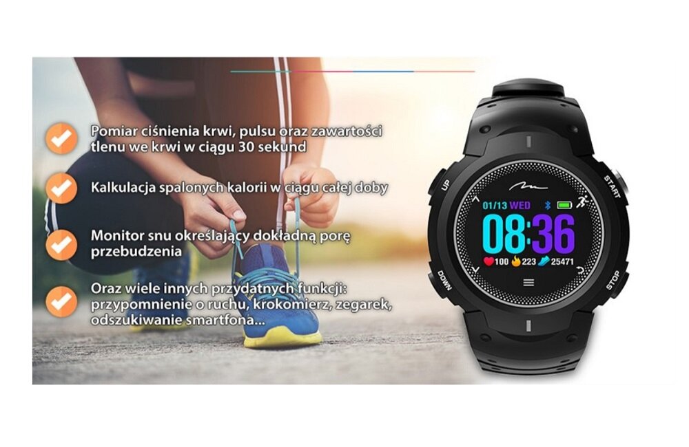 Smartband MEDIA TECH X Fit MT860KR Czarno czerwony jakość snu kcal Pulsometr