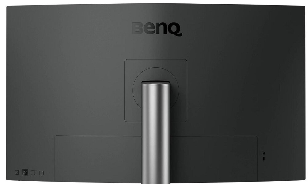 Czarny monitor z logo \'BENQ\' na tylnej obudowie, z centralnie umieszczonym uchwytem montażowym.