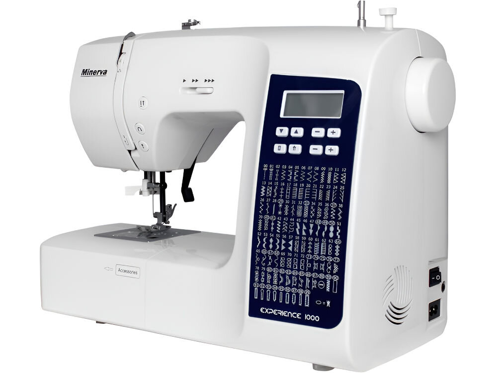 Maszyna do szycia MINERVA Experience 1000 dla doświadczonych dla początkujących rozpoczęcie przygody z szyciem intuicyjna obsługa funkcjonalne udogodnienia automatyczne obszywanie dziurek szycie podwójną igłą wszechstronna solidna niezawodna 