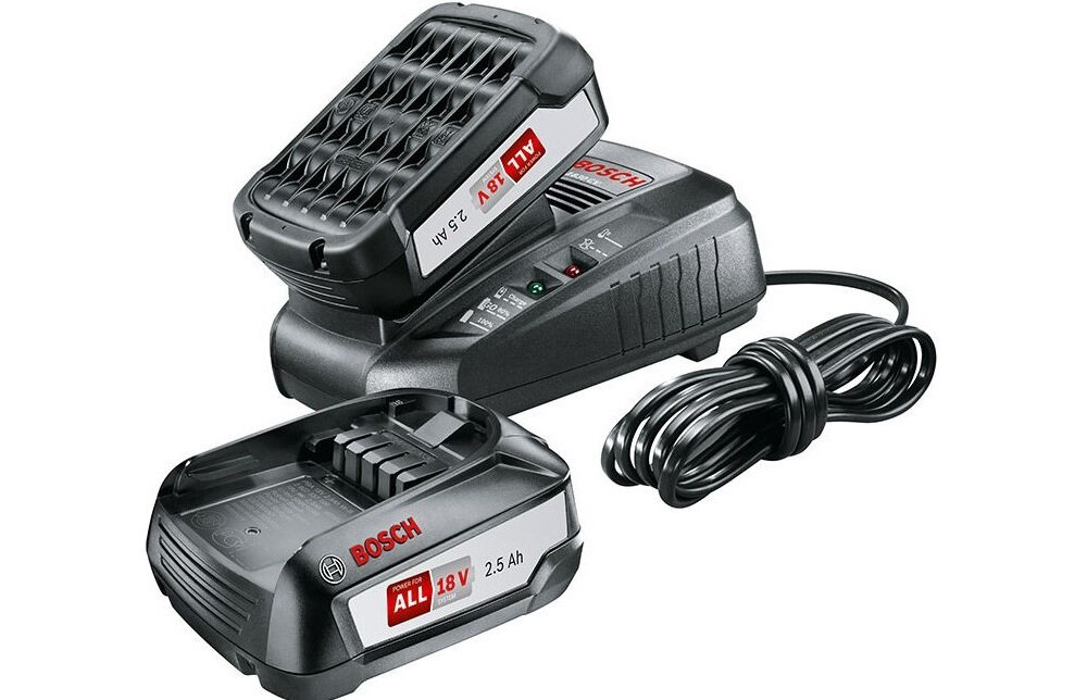 Zestaw BOSCH akumulator + ładowarka 1600A011LD napięcie od 14,4 V do 18 V wskaźnik Ready to Go kompatybilny z elektronarzędziami z oferty Bosch Home & Garden