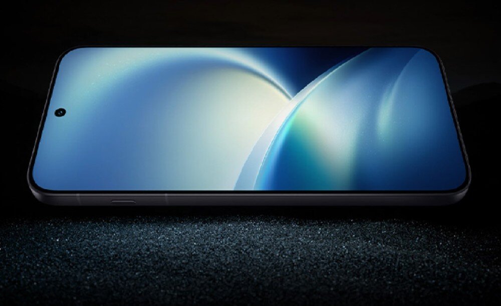 Smartfon VIVO X500 Pro 5G Przedni ekran smartfona w pozycji poziomej z widocznym aparatem w ostrej części wyświetlacza