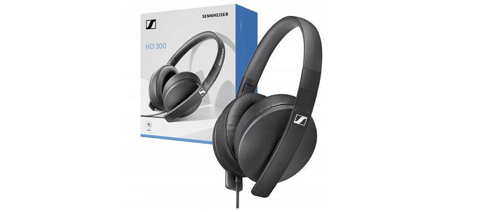 Słuchawki nauszne SENNHEISER HD 300 Czarny widok opakowanie i słuchawki