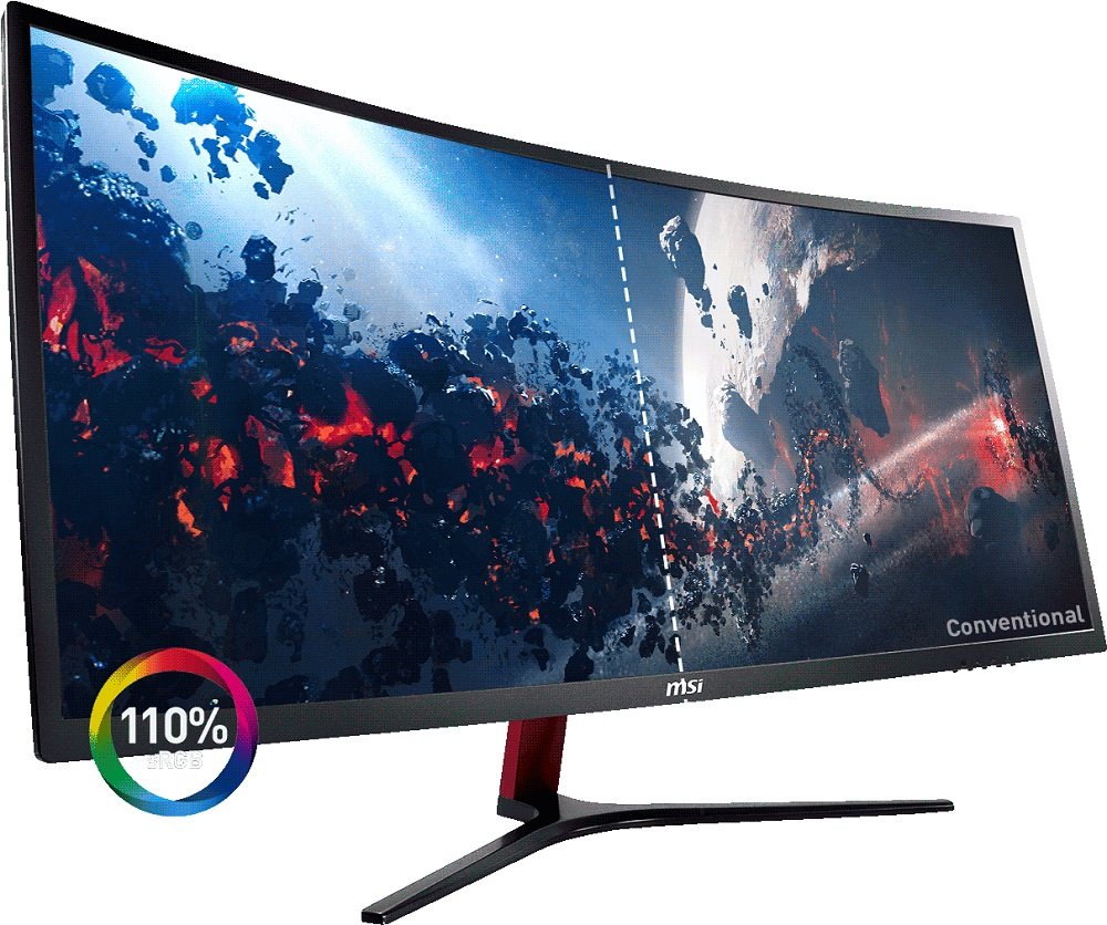 Monitor MSI Optix MAG341CQ szeroki kąt widzenia duże pokrycie przestrzeni barw 110% obraz pod każdym kątem szeroka paleta barw