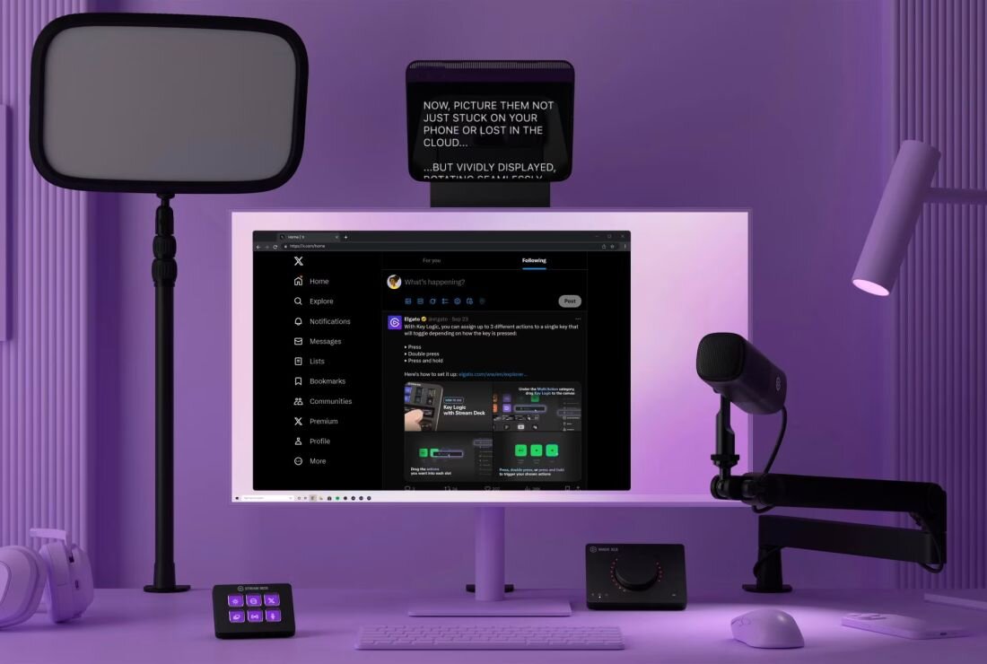 Biurko z monitorem, mikrofonem i panelem Elgato Stream Deck prezentuje kompletny zestaw do streamingu i pracy kreatywnej - Dla kogo jest ten panel?  