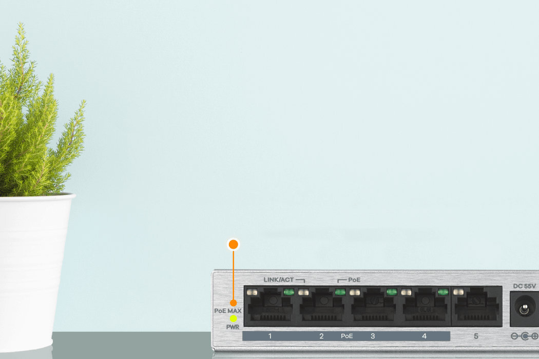 Switch ZYXEL GS1005HP-EU0101F wskaźnik LED bezpieczeństwo