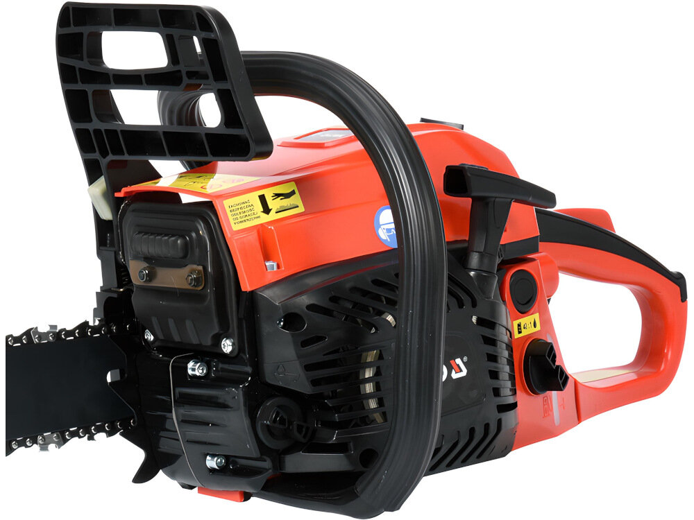 Piła spalinowa YATO YT-84901 solidny podwojny uchwyt ergonomiczna konstrukcjarekojesc pokryta antyposlizgowym materialem niewielka masa waga 5,6 kg wysokiej jakosci sprzet ogrodniczy latwa szybka wygodna realizacja pracy