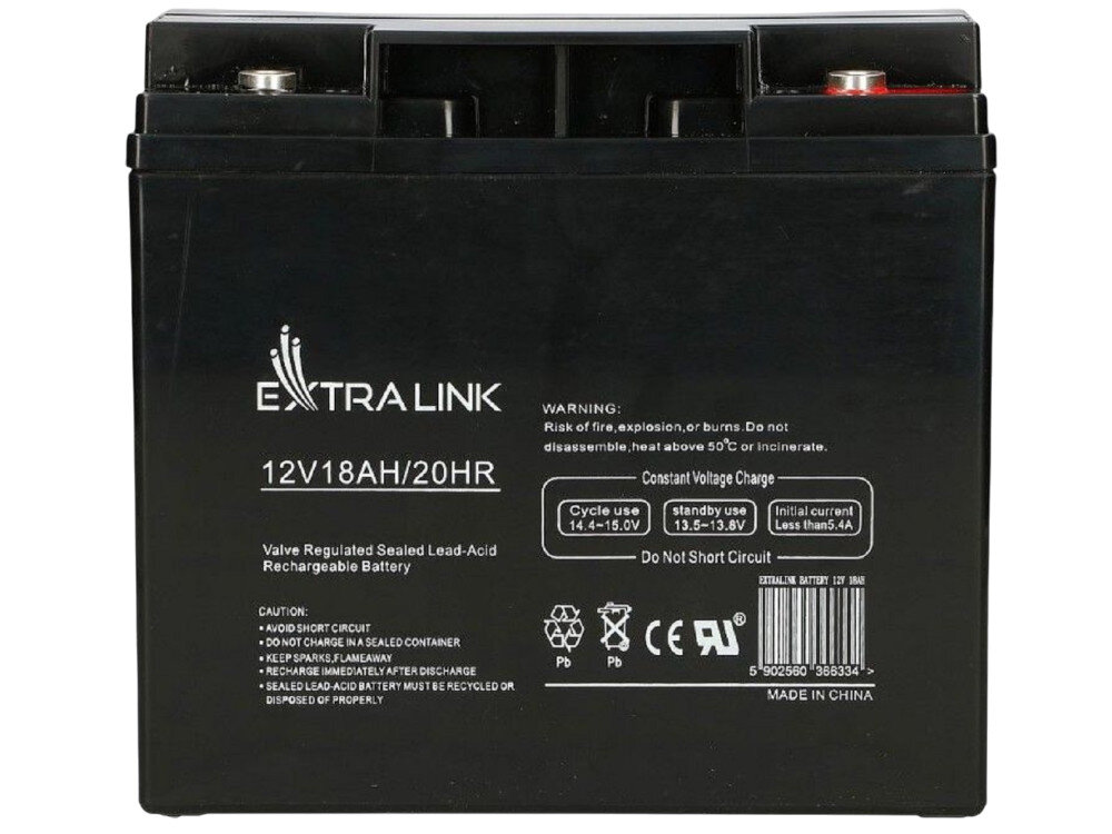 Akumulator EXTRALINK EX.6334 18Ah 12V, EPS, bufor, styki, instalacje, na białym tle akumulator frontem lewo skos
