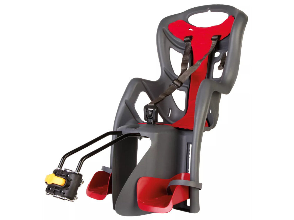 Fotelik rowerowy BELLELLI Pepe Standard Czarno-czerwony latwy montaz i demontaz bez uzycia narzedi montaz do rury podsiodlowej