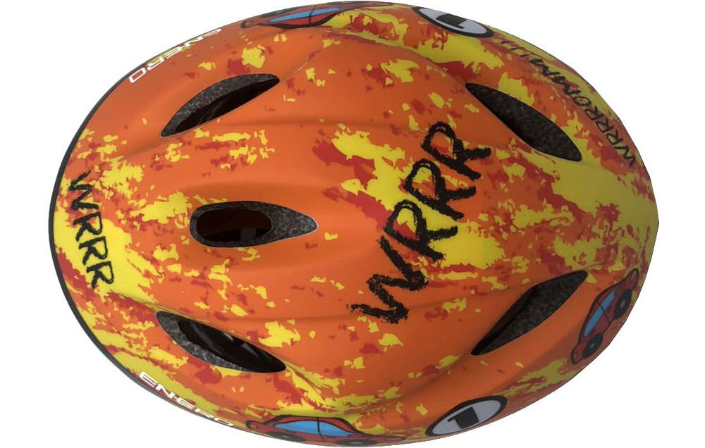 Kask rowerowy ENERO Car Pomarańczowy dla Dzieci (rozmiar L) regulacja obwód zapięcie wentylacja wyściółka