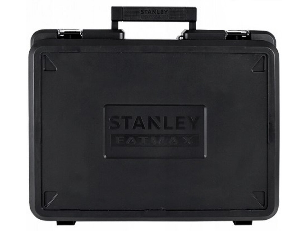 Wiertarka udarowa STANLEY FMEH1100K walizka na białym tle solidna walizka transportowa z wysokiej jakości tworzywa sztucznego ochrona przed uszkodzeniami mechanicznymi, kurzem i wilgocią organizacja miejsca pracy