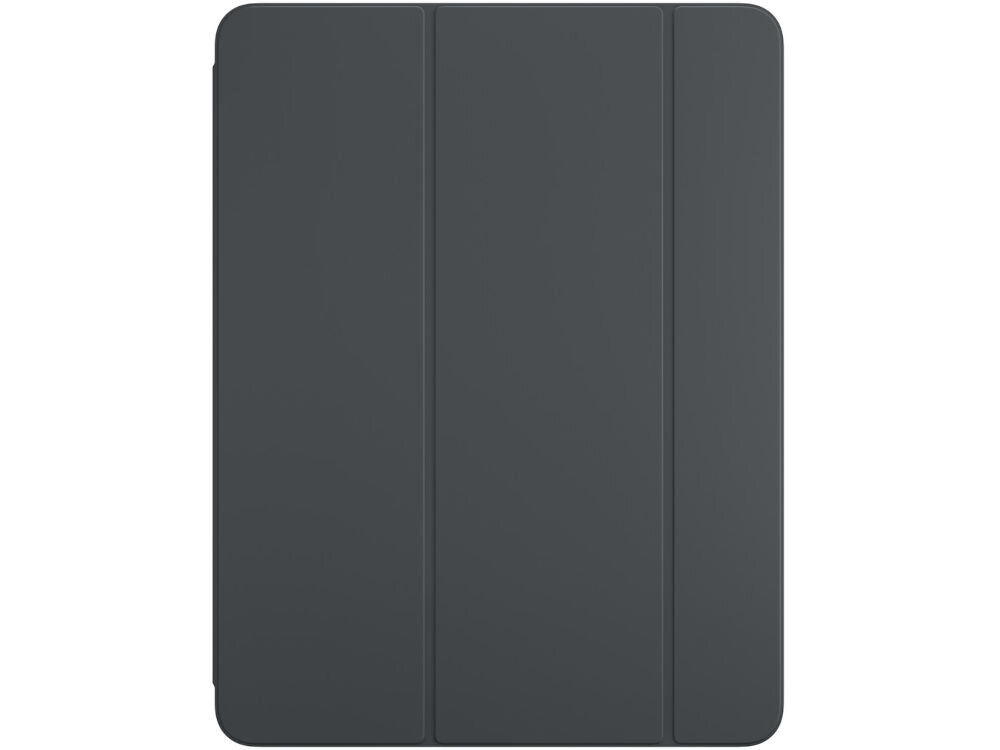 Czarne etui na tablet z trzema pionowymi panelami na przedniej stronie. Etui ma prosty, minimalistyczny design.