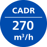Niebieskie koło z białym napisem \'CADR 270 m³/h\'.