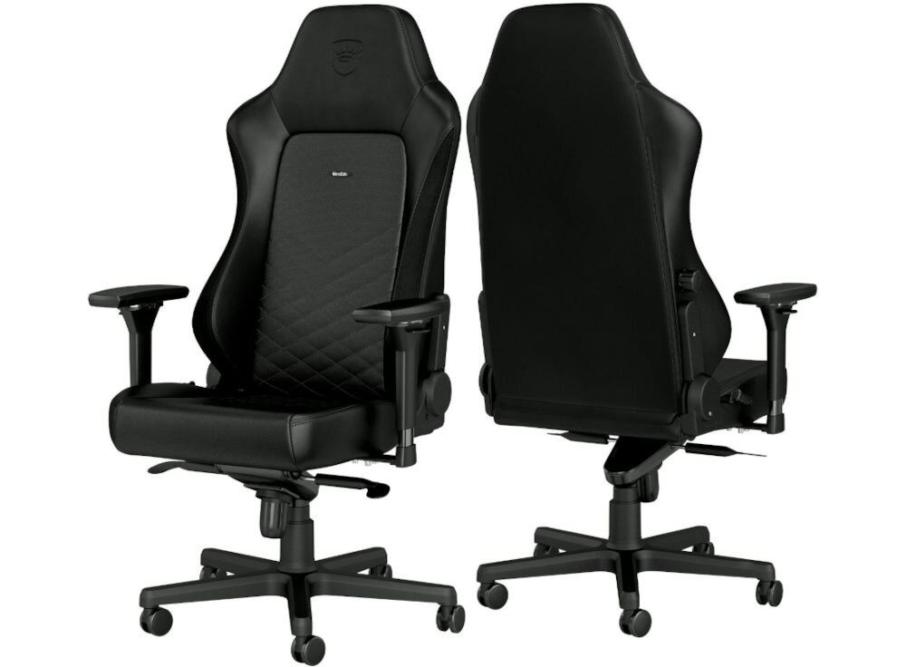 Fotel NOBLECHAIRS Hero Czarny prezentacja fotela od przodu i tyłu na białym tle