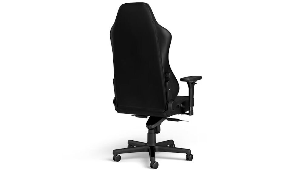 Fotel NOBLECHAIRS Hero Czarny prezentacja fotela na białym tle od tyłu regulowane wsparcie lędźwiowe ergonomiczne oparcie redukcja zmęczenia