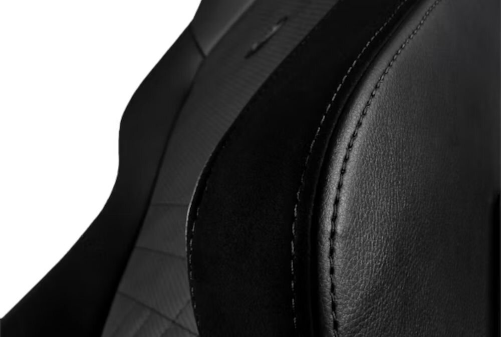 Fotel NOBLECHAIRS Hero Czarny zbliżenie na obszycia białe tło jakość premium, eleganckie wykończenie i detale tapicerki estetyka wnętrz