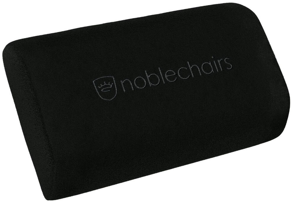 Fotel NOBLECHAIRS Hero Czarny prezentacja poduszki na białym tle logo firmy ergonomia wspiera naturalne krzywizny kręgosłupa redukcja napięcia mięśni pomaga utrzymać prawidłową postawę