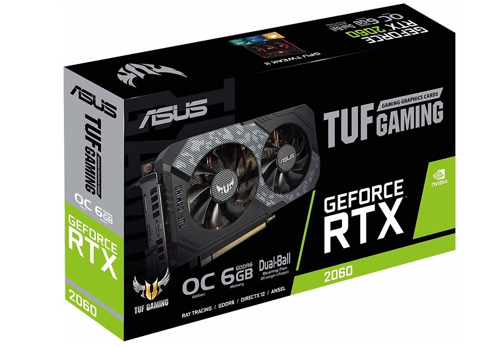 Karta graficzna ASUS GeForce RTX 2060 TUF Gaming 6GB OC - wygląd ogólny opakowanie synchronizacja Nvidia G-Sync