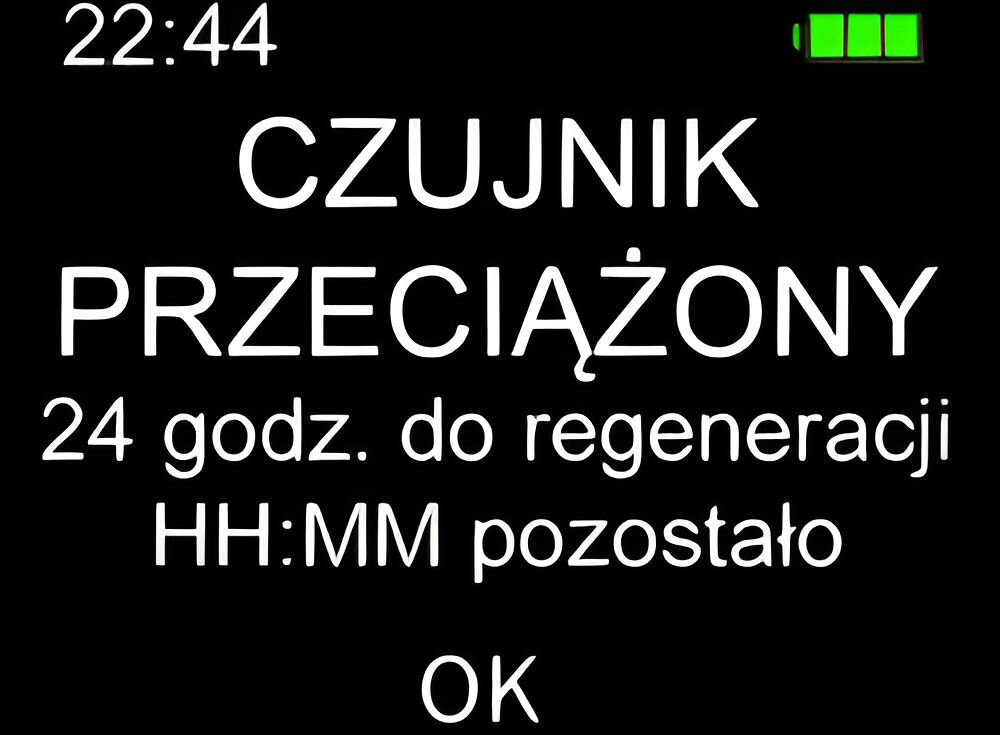 Alkomat ALCOSENSE Pro ochrona przed przeciążeniem czujnika tryb ochronny czujnik autoregeneracja