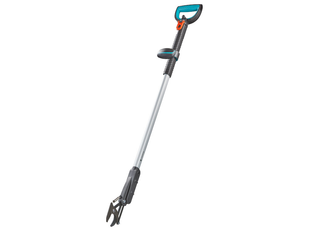 Sekator ręczny GARDENA 12010-20 sekator na białym tle do przycinania gęstych krzewów zarośli do użytku w miejscach brak przestrzeni uniemożliwia użycie tradycyjnych nożyc długa aluminiowa rękojeść duży zasięg