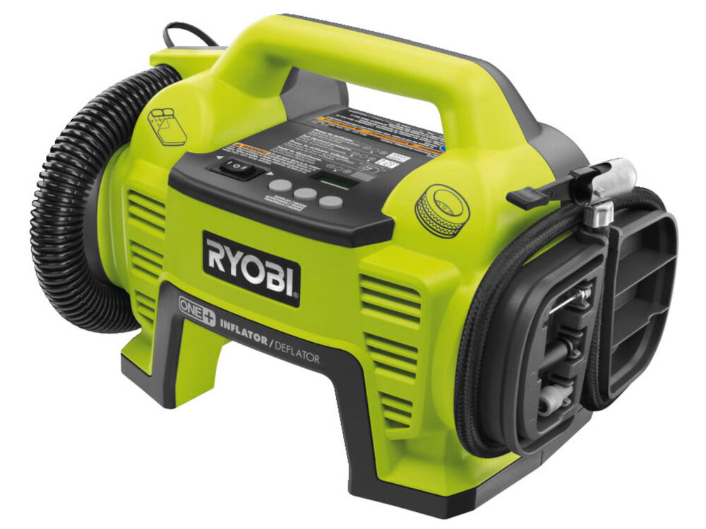 Kompresor RYOBI R18I-0 szybkie i komfortowe pompowanie stoi stabilnie na gumowych nóżkach