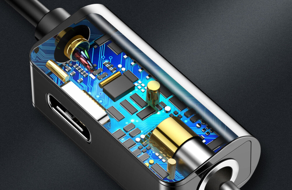 ADAPTER AUDIO BASEUS L45 USB-C DO MINI JACK 3.5MM I USB-C (CZARNY) kompaktowy wytrzymały mocny kabel
