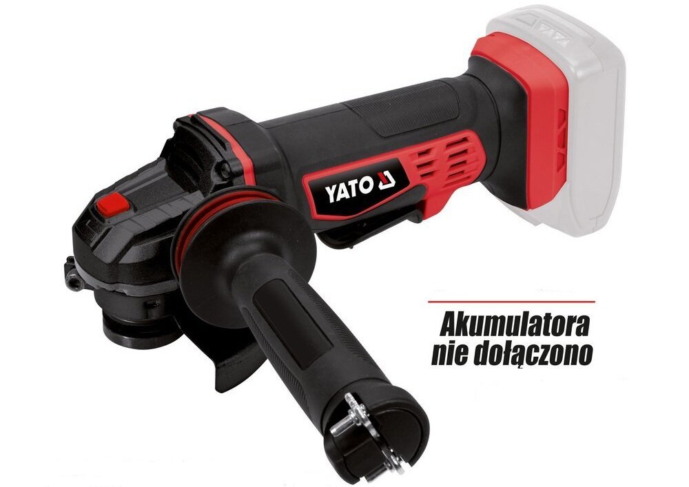 Szlifierka kątowa YATO YT-82827 zasilana akumulator Li-Ion napięcie 18 V technologia litowo-jonowa maksymalna prędkość obrotowa do 10000 obr/min model dostępny bez akumulatora i ładowarki