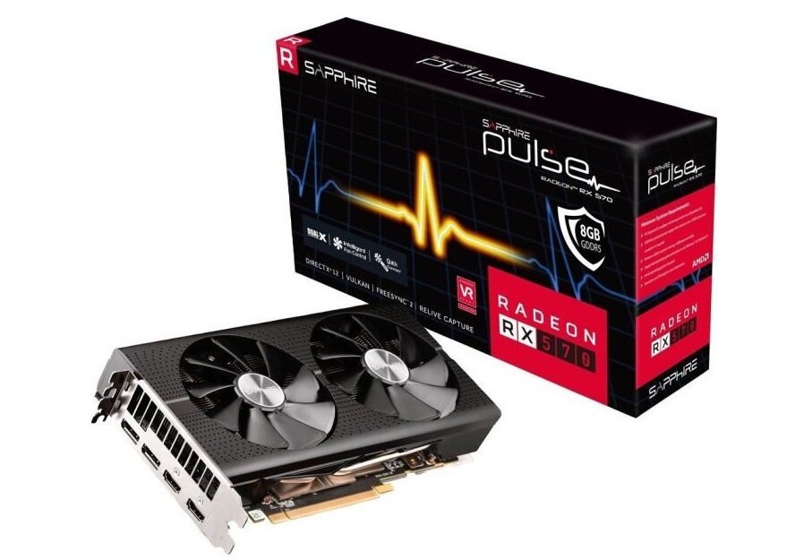 Karta graficzna SAPPHIRE Radeon RX 570 Pulse 8GB - wygląd ogólny opakowanie 8GB pamięci Radeon Chill wydajny system chłodzenia