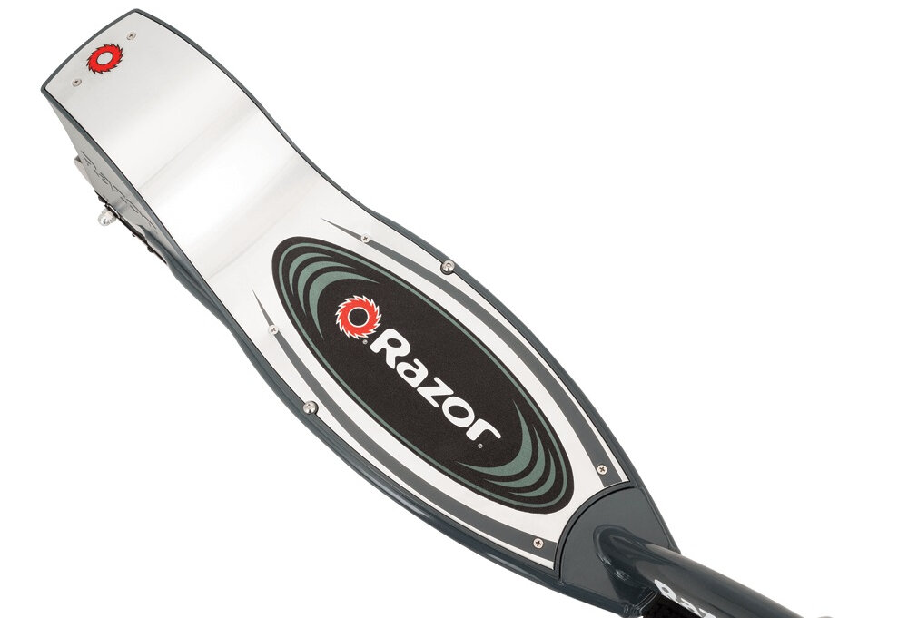 Hulajnoga elektryczna RAZOR E300 Szary szeroki poklad stabilnosc komfort antyposlizgowa powloka bezpieczenstwo podczas jazdy udzwig do 100 kg