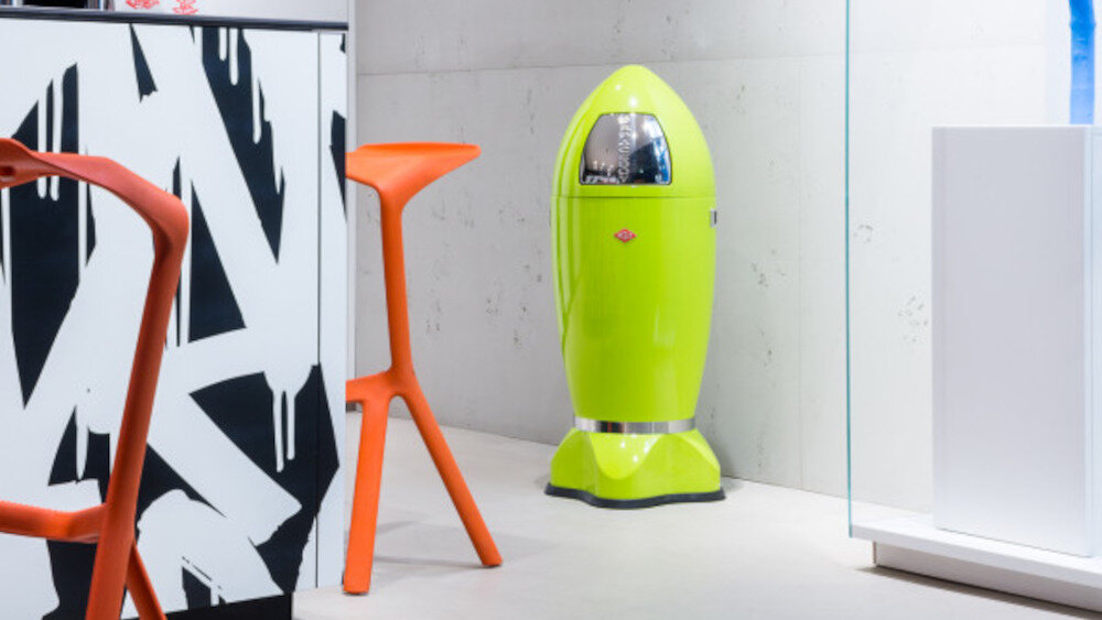 Kosz na śmieci WESCO Spaceboy 35L Srebrny ksztalt rakieta konstrukcja pojemnosc 35 l estetyczny