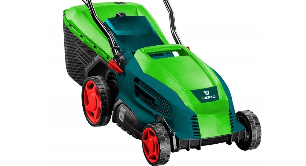 Kosiarka elektryczna VERTO 52G574 1600W silnik elektryczny szczotkowy moc 1600 W szerokośc robocza 36 cm 6-stopniowa regulacja wysokości koszenia w zakresie 20-70 mm