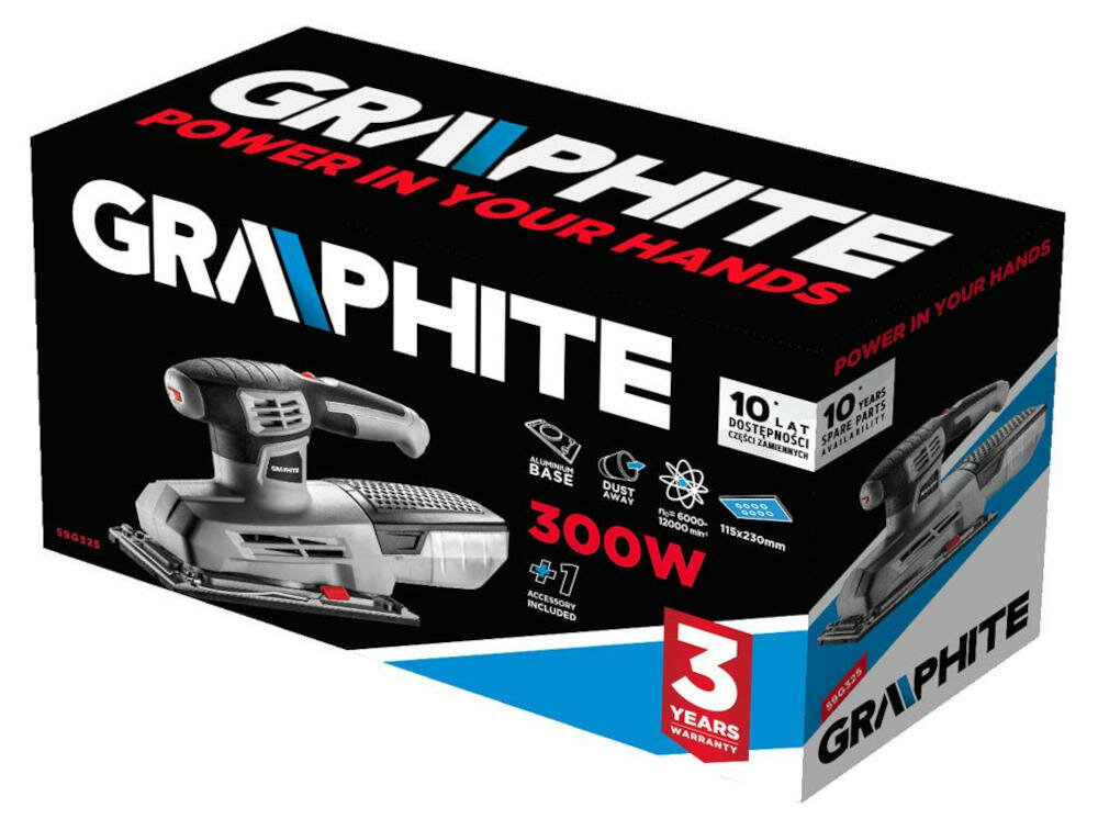 GRAPHITE-59G325 szlifierka oscylacyjna urządzenie pojemnik papier ścierny instrukcja karta gwarancyjna