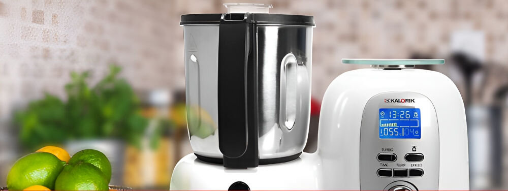 Robot wielofunkcyjny KALORIK HA1020 ThermoMaster 500W z funkcją gotowania wbudowana waga precyzyjny odważanie produktów zawsze udane dania łatwa w obsłudze szybkie przejście eksperymentowaie w kuchni precyzyjny prroporcje składników
