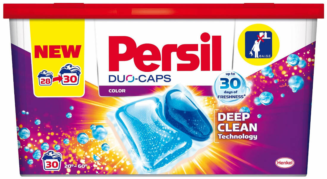 Kapsułki do prania PERSIL Duo Caps Color 30 szt ochrona tkanin wieksza skutecznosc usuwanie plam i zabrudzen wybarwianie uzytkowanie substancje