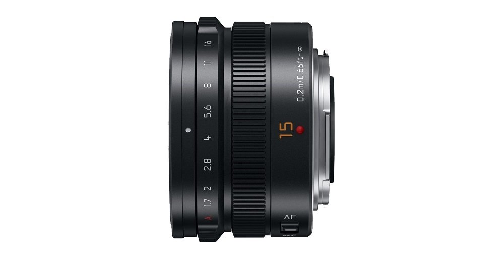 Obiektyw PANASONIC Lumix-H-X015E-K widok skos srebrny