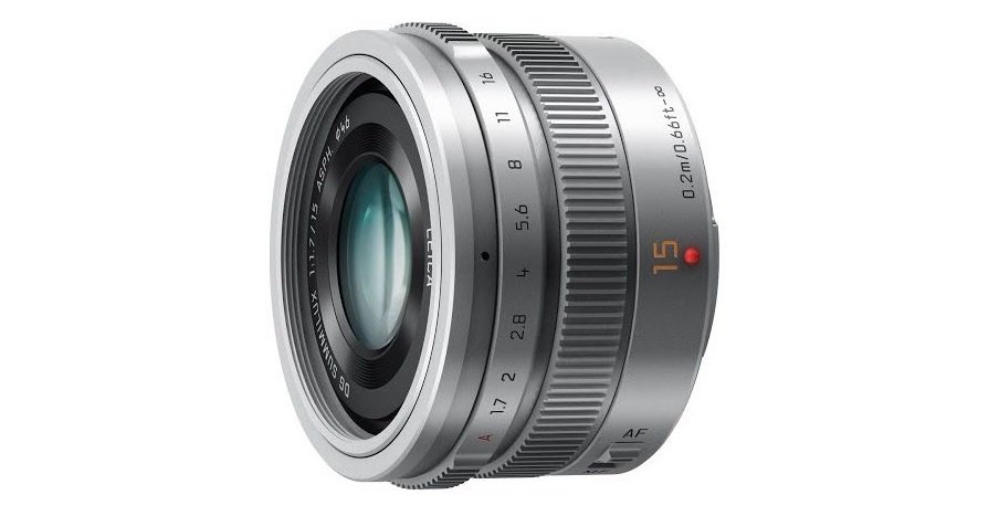 Obiektyw PANASONIC H-X015E 15 mm f1.7 widok skos srebrny