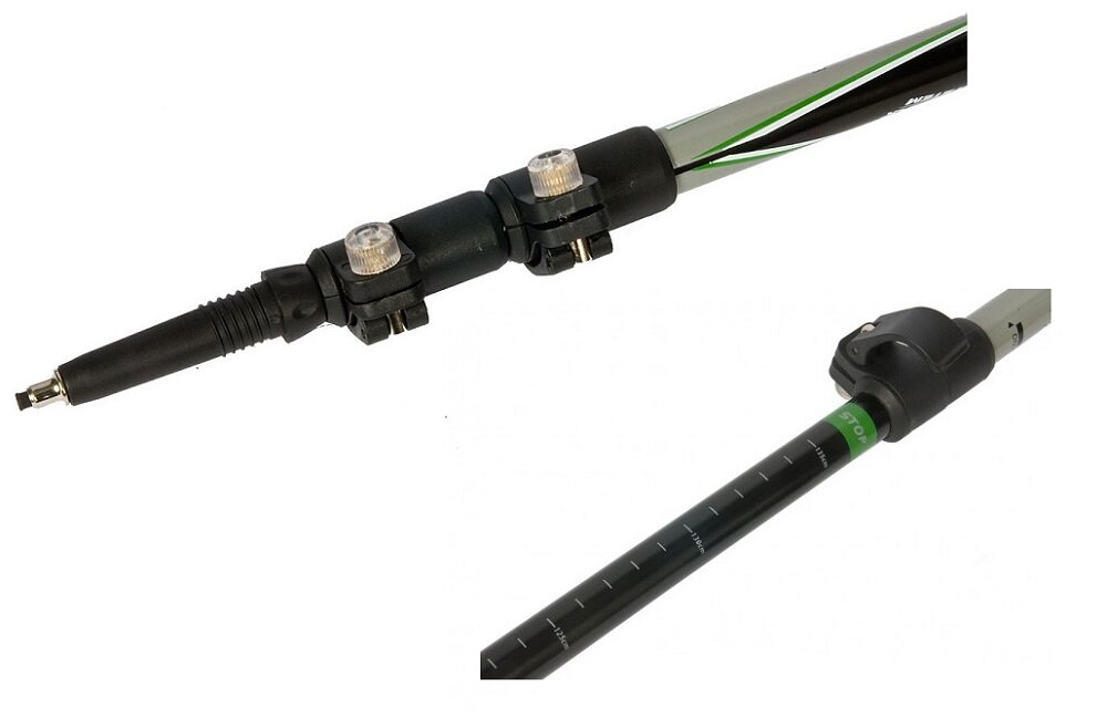 Kijki do nordic walking ENERO Torino regulowana wysokość 68-135 cm do chodu w dowolnym terenie na każdą porę roku ze stali wysokiej jakości tworzyw sztucznych w czarnym kolorze