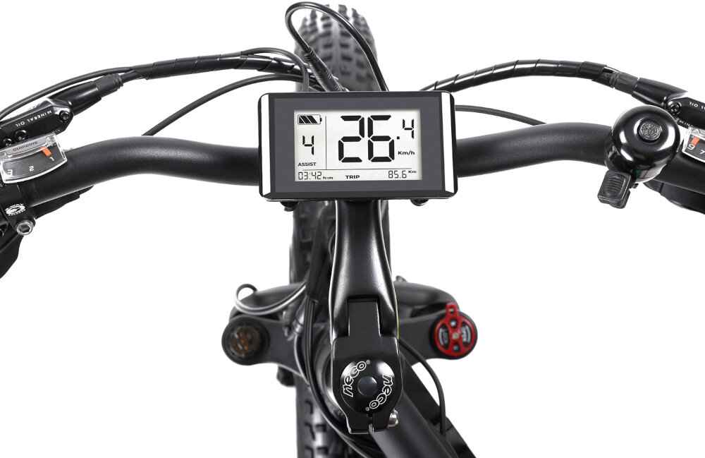 Rower elektryczny SKYMASTER Raptor M18 26 cali męski Czarno-zielony kierownica marki NECO z aluminium lekka duży ekran LCD dzwonek