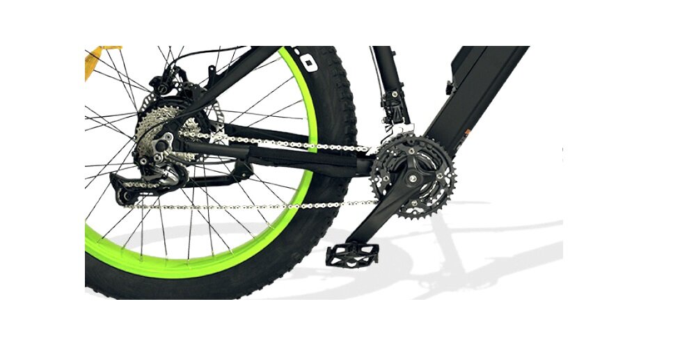 Rower elektryczny SKYMASTER Raptor M18 26 cali męski Czarno-zielony hamulce tarczowo-hydrauliczne marki TEKTRO Auriga przerzutki na przód i na tył przerzutka przednia SHIMANO Alivio bezawaryjna przerzutka tylna SHIMANO Deore