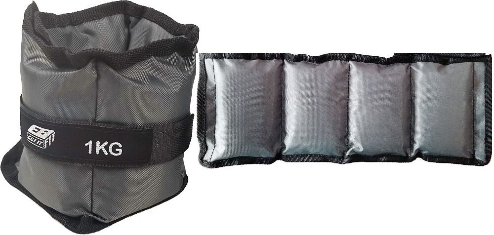 Obciążenie na przeguby EB FIT Szary (2 x 1 kg) w szarym kolorze 4 części zaciskowe o łącznej masie 1 kg długie mocne rzepy