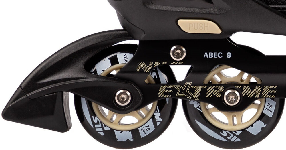 Łyżworolki NILS EXTREME NA14174 A rozmiar 31-34 bezpieczne uzytkowanie tylny hamulec nozny docisniecie pieta do podloza bezpieczne zatrzymanie sie hamulec z materialu PP duza wytrzymalosc na uderzenia i scieranie