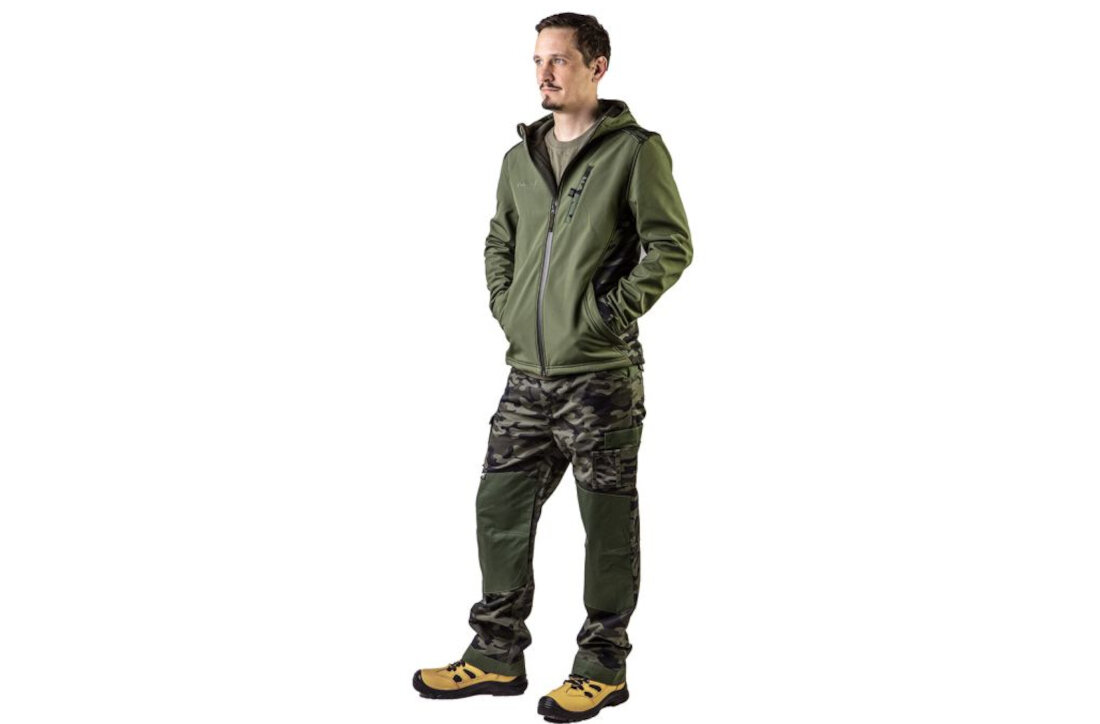 Kurtka robocza NEO TOOLS Softshell 81-553-M (rozmiar M) Uniwersalny styl Oliwkowy kolor ze wzorem moro miejski krój