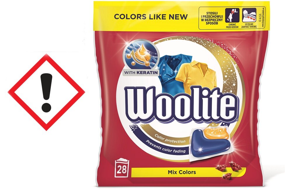 Kapsułki do prania WOOLITE Colour 28 szt OSTRZEŻENIA DOTYCZĄCE BEZPIECZEŃSTWA