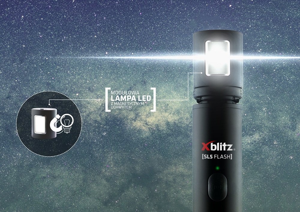 Uchwyt selfie XBLITZ SL5 Flash modułowa lampa błyskowa LED typu flask dwa tryby świecenia magnetyczny uchwyt
