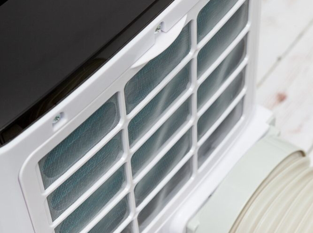Klimatyzator COLUMBIA VAC KLC7000 wydajnosc osuszania 17 litrow na dzien przeplyw powietrza 300 m³/h cicha praca 65 dB praca automatyczna tryb nocy opozniony start timer