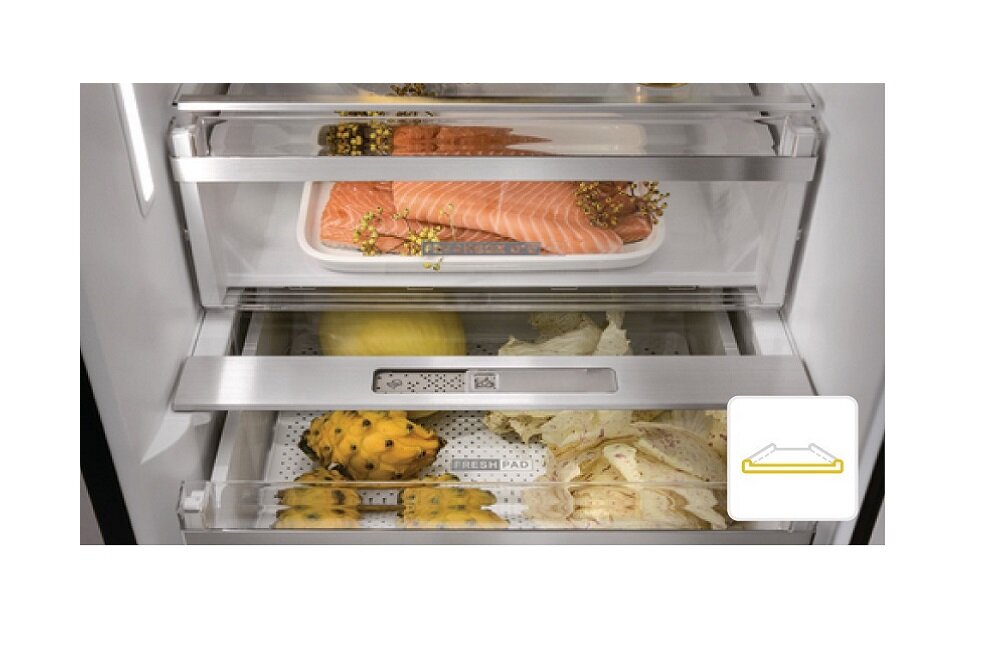 Lodówka WHIRLPOOL W9 931D IX H Nofrost Srebrna Metalowe wykończenie półek i balkoników