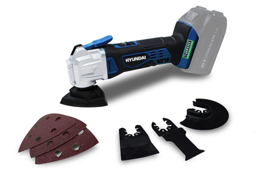 Narzędzie wielofunkcyjne HYUNDAI HMT20V zasilane akumulator napięcie 20 V maksymalna prędkość obrotowa w zakresie od 8000 do 18000 obr/min