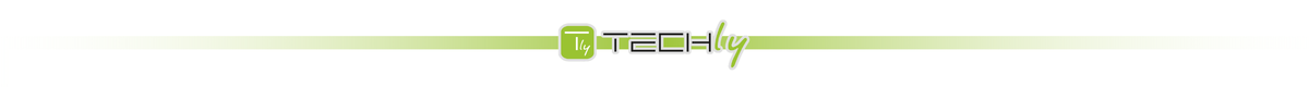 Logo z napisem \'Techly\' na białym tle z zielonymi liniami po bokach.
