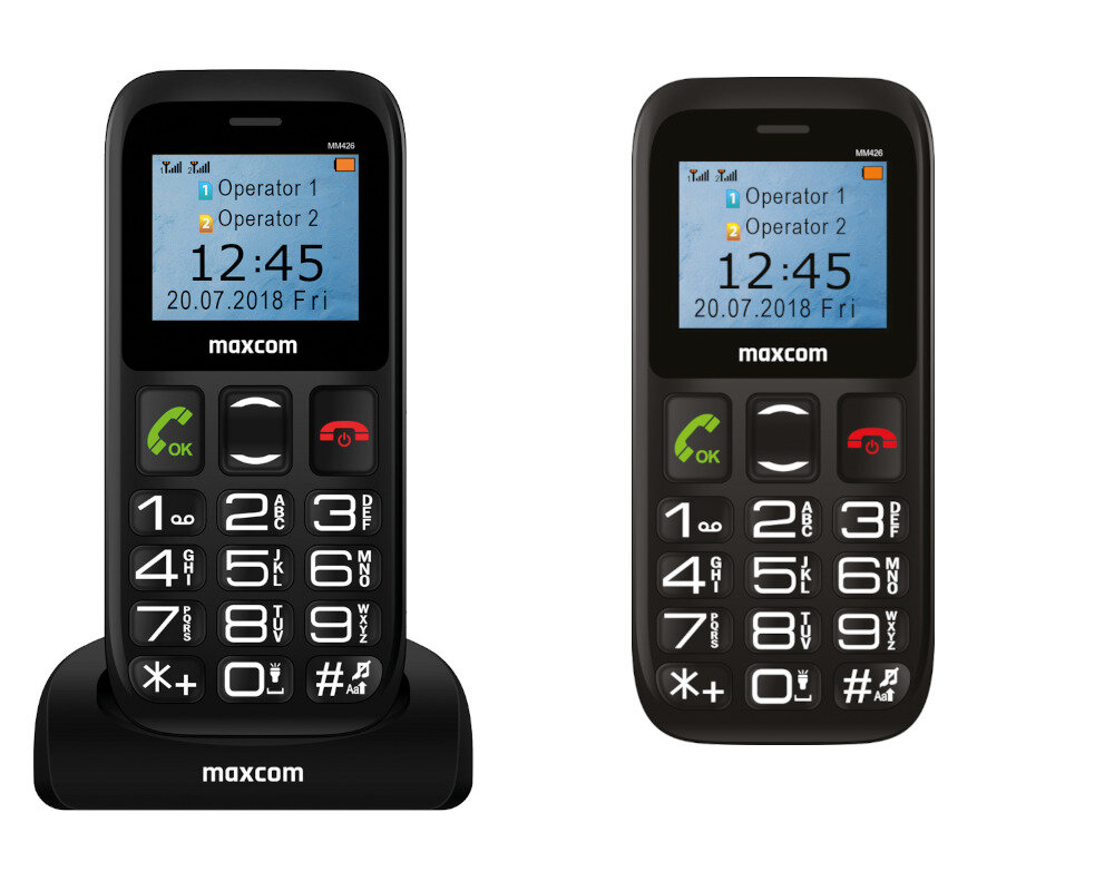 Telefon MAXCOM MM426 bezpieczeństwo obsługa ekran wymiary rozdzielczość
