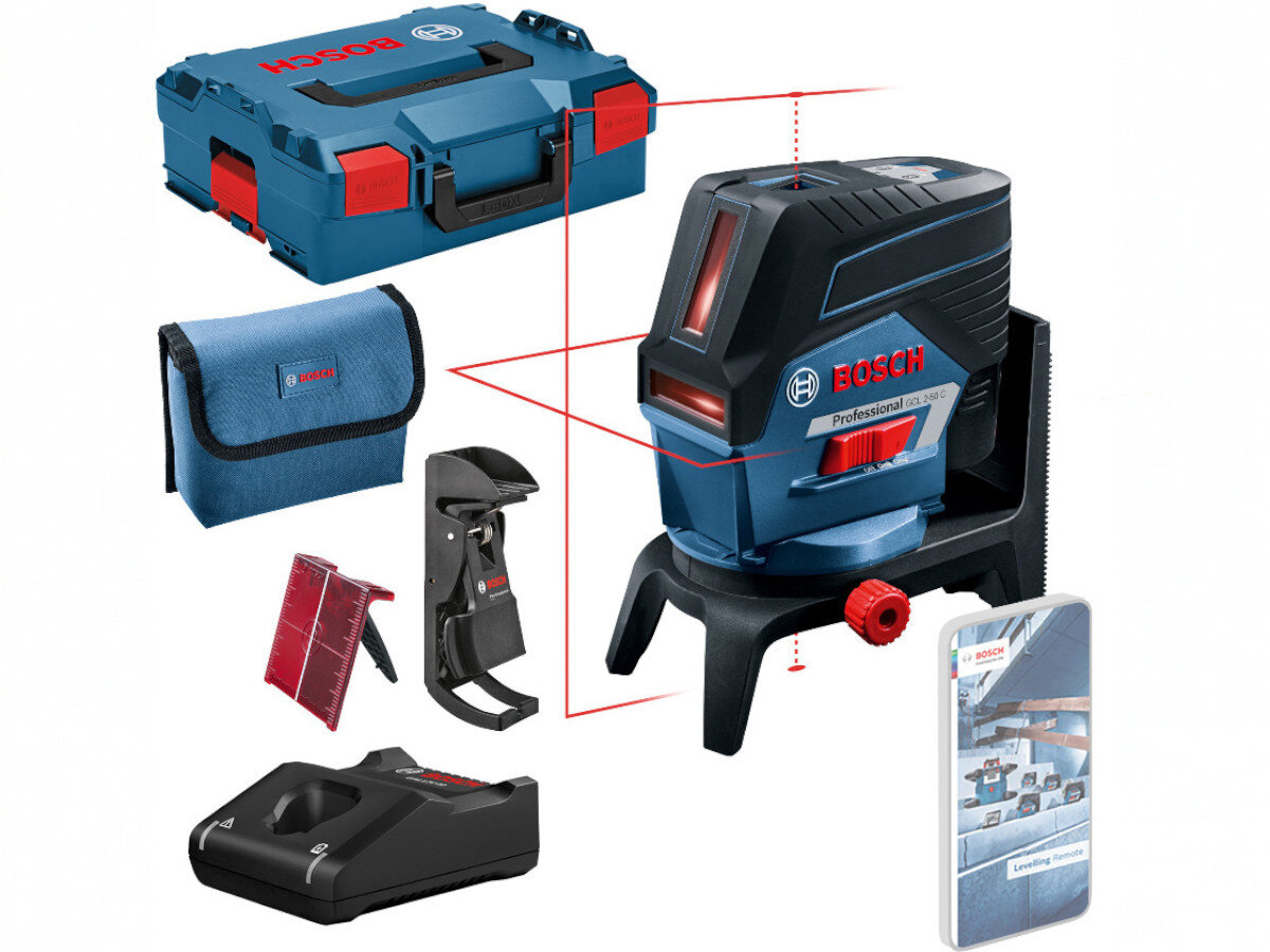 Laser liniowy BOSCH GCL 2-50 C, pionownik, punkty, pomiar, wiązka, Zestaw Bosch GCL 2-50 C, walizka L-BOXX i akcesoria