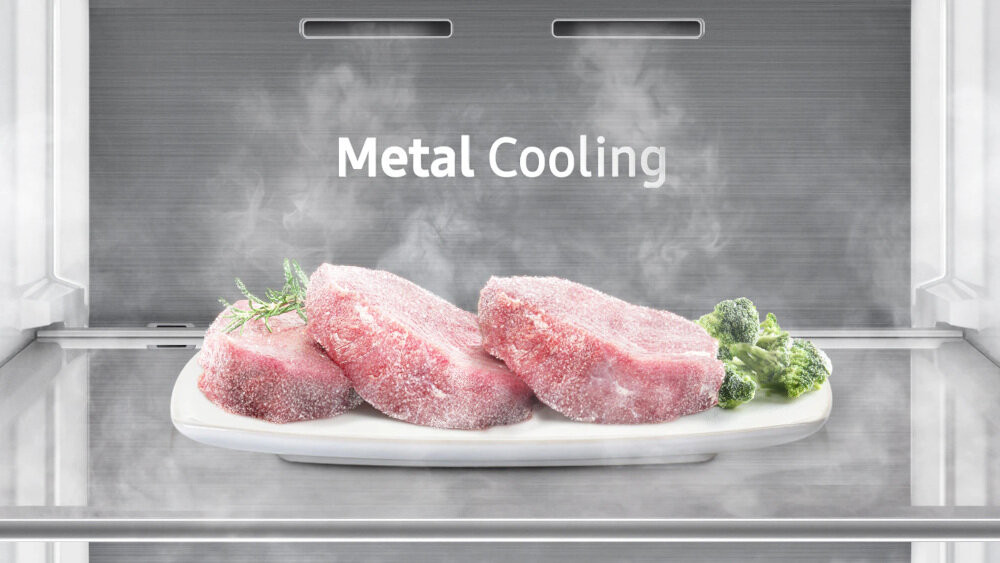Zamrażarka SAMSUNG Twin RZ32M7535B1 system Metal Cooling metalowe wykończenie tylnej ścianki pozwala utrzymywać właściwą temperaturę w każdej części zamrażarki